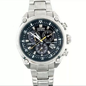 Citizen World Chronograph A-T Mens Chronograph Multi-Function Atomic Time Silver